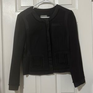 Ann Taylor black blazer size 4. With light fringes. Great with white slacks.